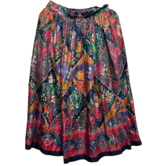Vintage Ports International Paisley Maximalist Full Flowy Silky Midi Skirt Lined - Picture 1 of 9